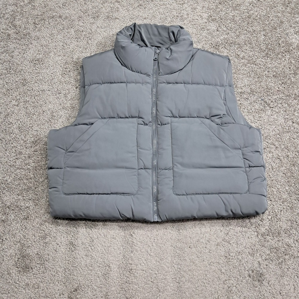 Love Tree Womens Puffer Vest Charcoal Gray Full Zip Quilted Pockets Size Medium